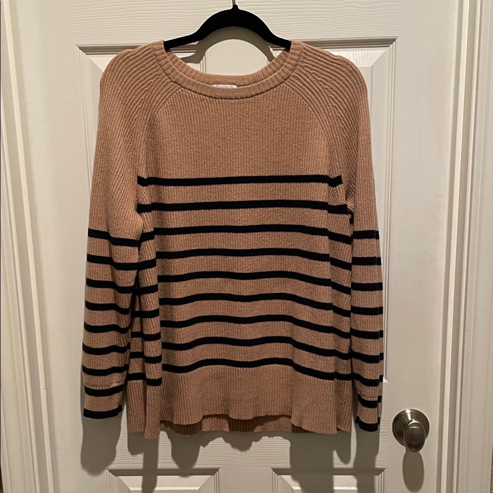 J. Jill Ribbed Knit Pullover in Camel/black SZ XL